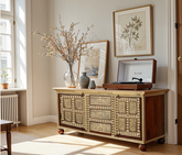 Indian Antique Brass Work Solid Wood Sideboard C17